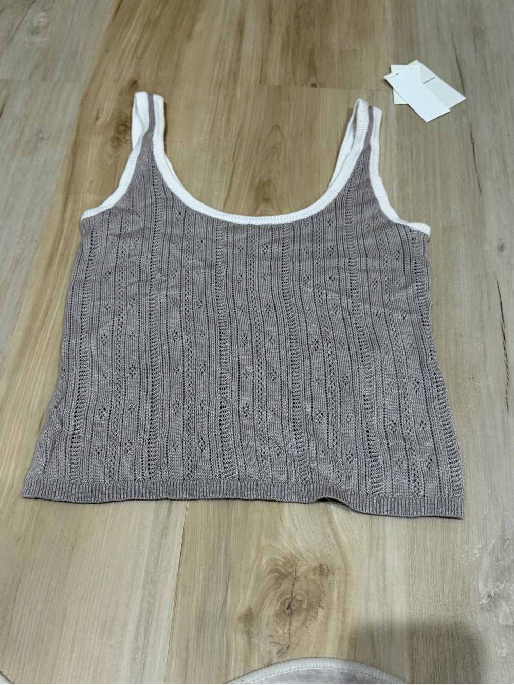 Women's Taupe Knit Tank Top with White Trim